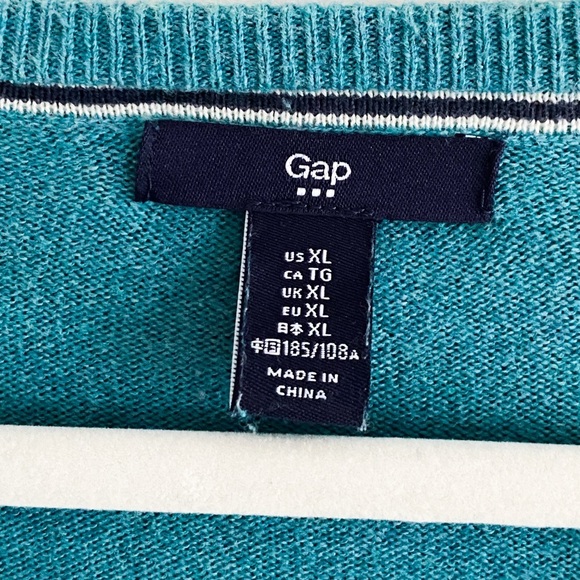 Men’s Gap Turquoise V-Neck Sweater, Size XL, 100% Cotton - Picture 4 of 5